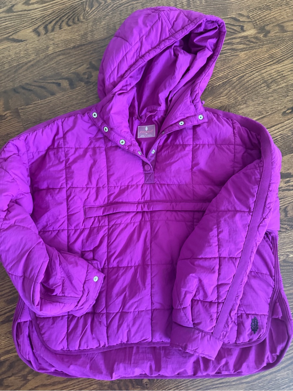 Free People Magenta Purple Quilted Hooded Puffer Lightweight Pullover Jacket XS